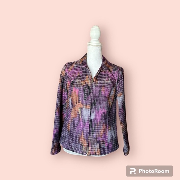 Christopher Banks colorful zip up jacket, quilt like texture. - Picture 1 of 9
